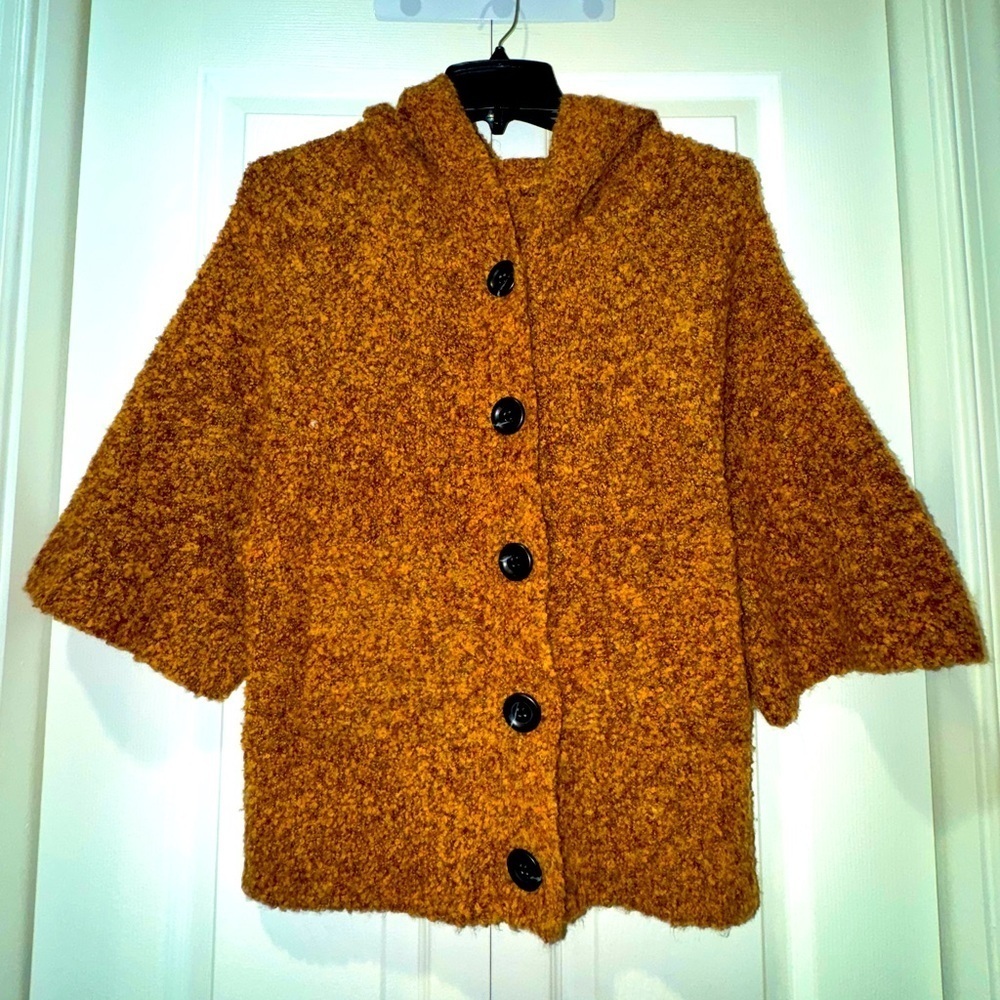 One girl Who Cozy rusty hooded Button-Up 3-4 sleeve Sweater Size S (no tag) VGUC